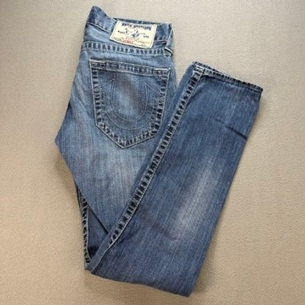True Religion Ricky Straight Leg Jeans Regular Size 30 Blue Denim Low Rise Y2K